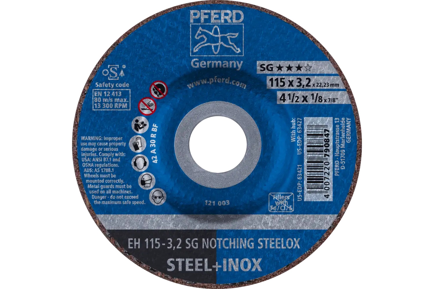 Picture of Pferd Grinding Wheel, 4-1/2" X 1/8 X 7/8, Sg Notching Steelox, T27, Aluminum Oxide